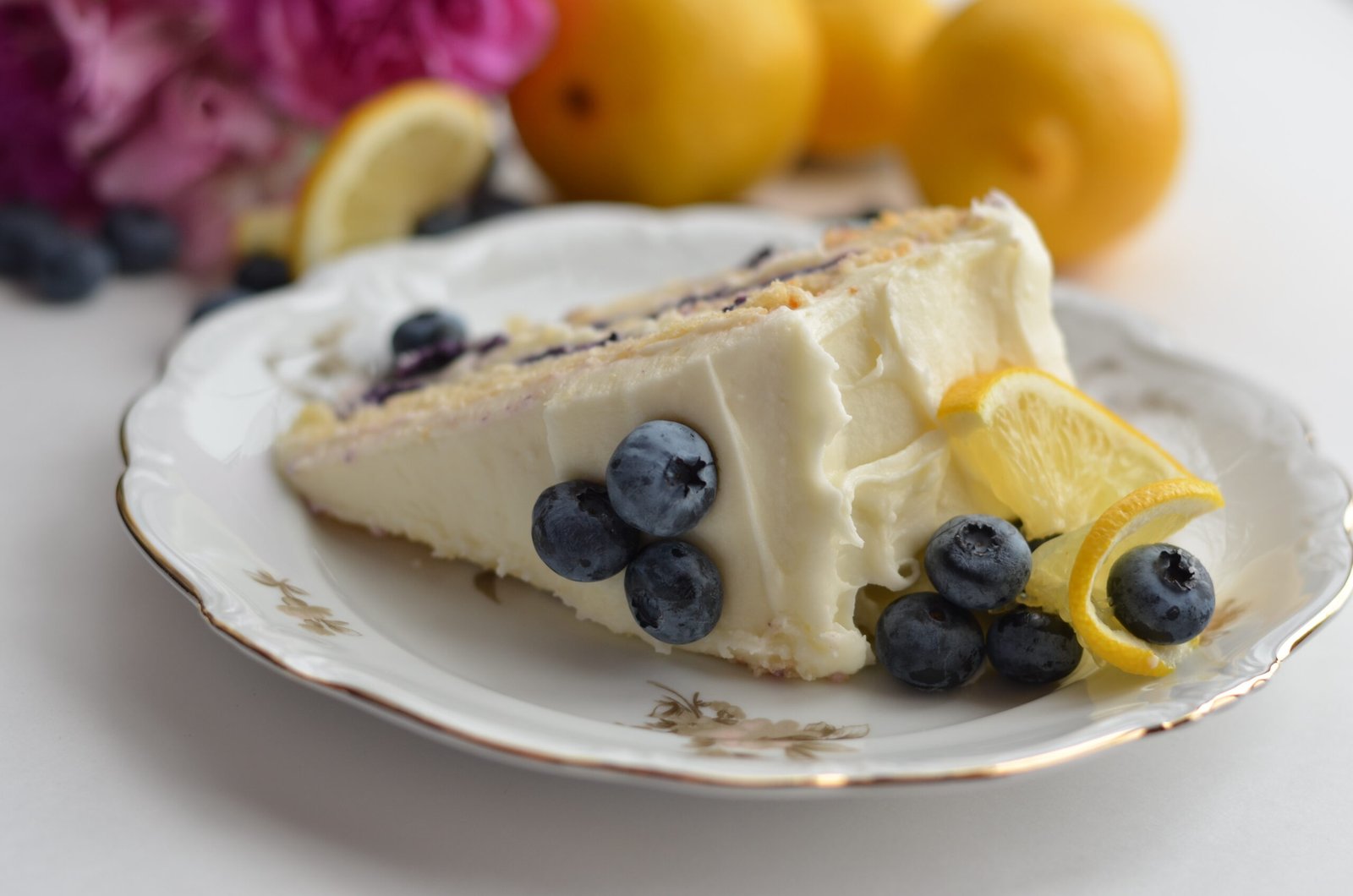 Slice of lemon blueberry cake.